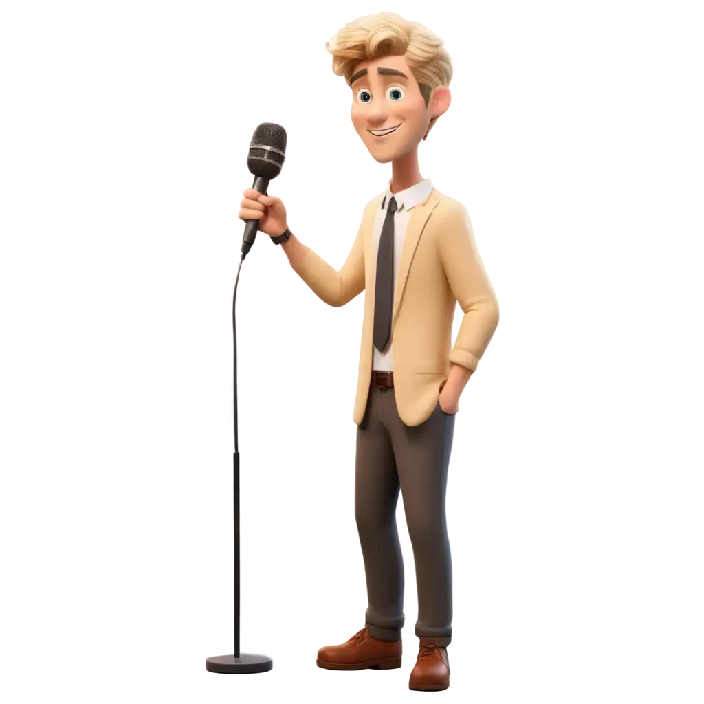 cartoon blond man with microphone