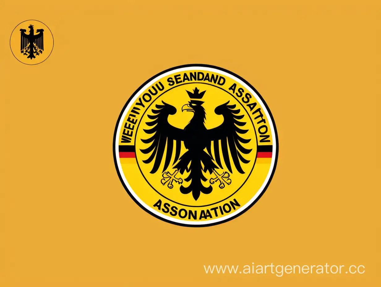 黄底，中间有两个白色横杠贯穿，左面有只德国国标双头鹰，右边写着文游协会