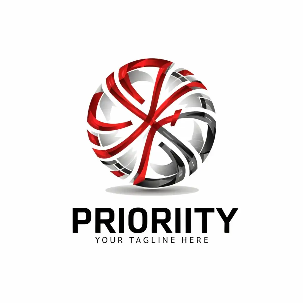 a logo design,with the text "Priority", main symbol:Basketball modern
Color red,white,black
,Moderate,clear background