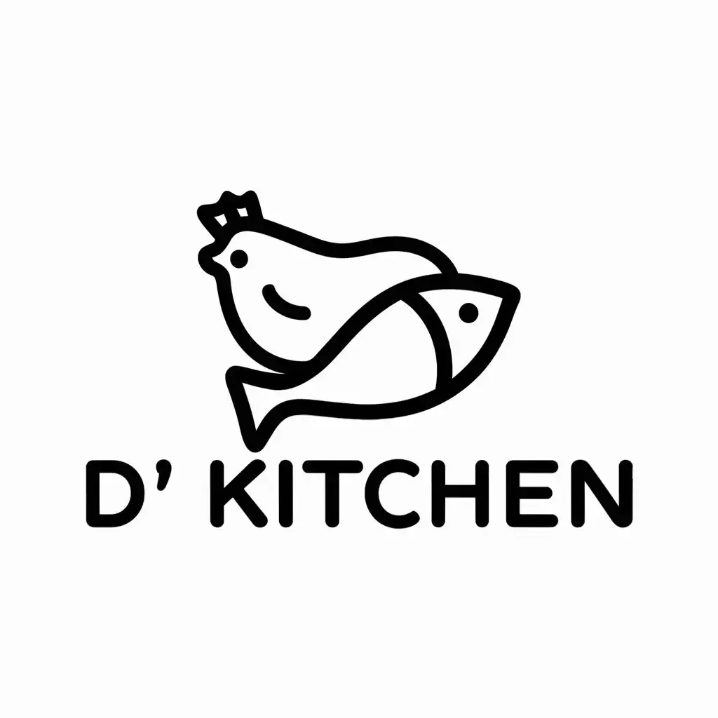 logo, main icon of chicken and fish, with the text "D' Kitchen", typography, be used in Restaurant industry