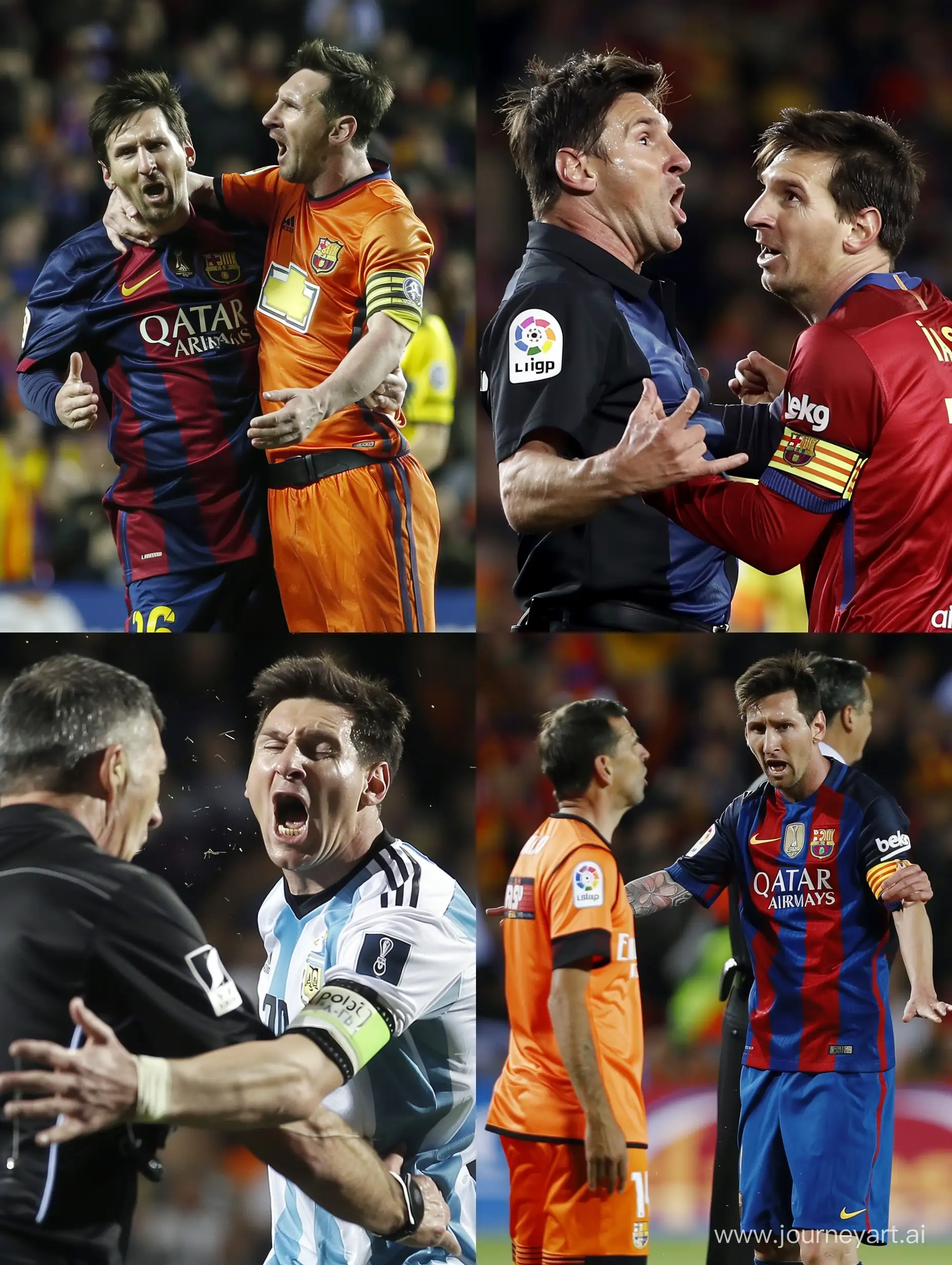 Lionel messi fighting against a referee in a match because he didn’t give him a penalty