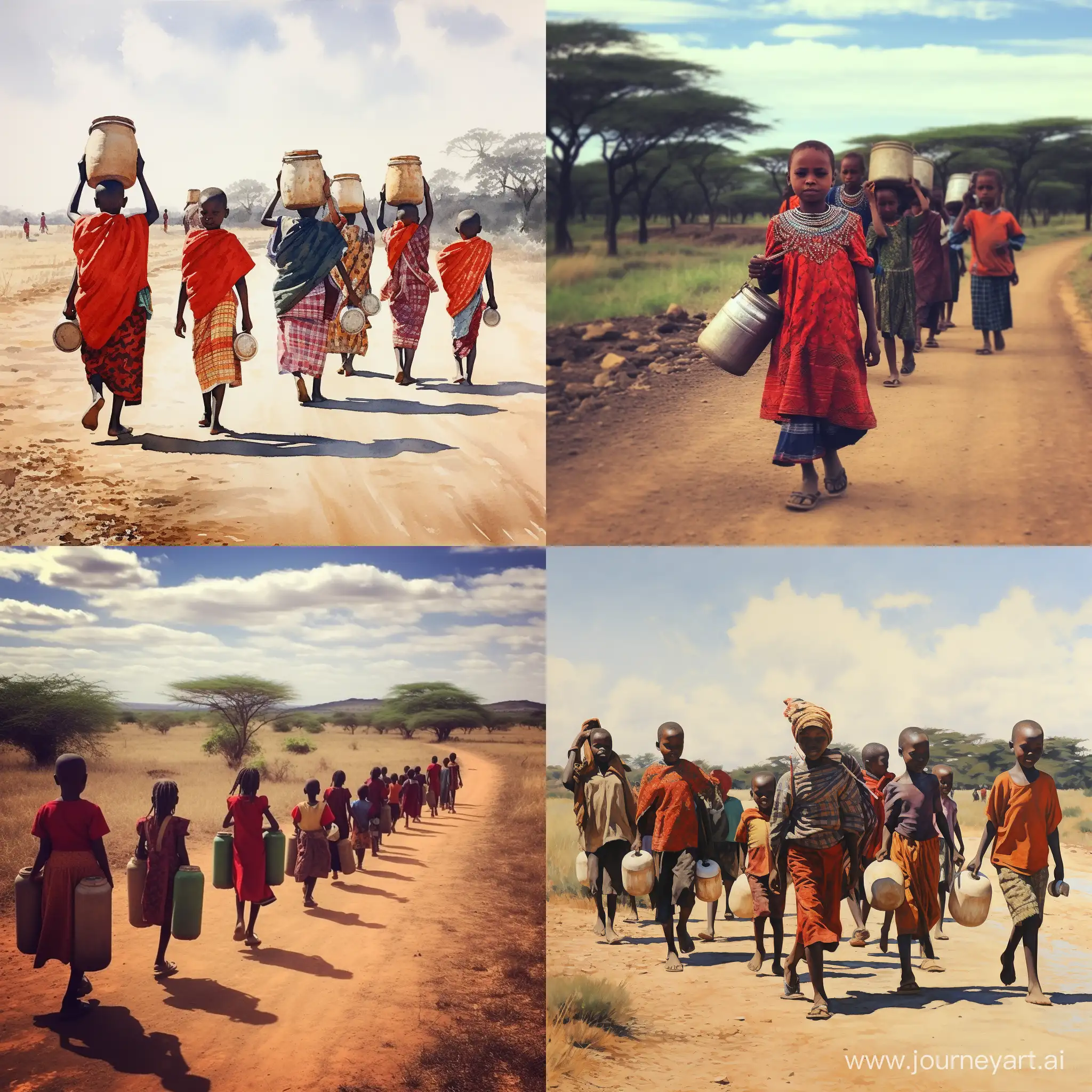 Kenyan-Schoolchildren-Carrying-Water-Cans