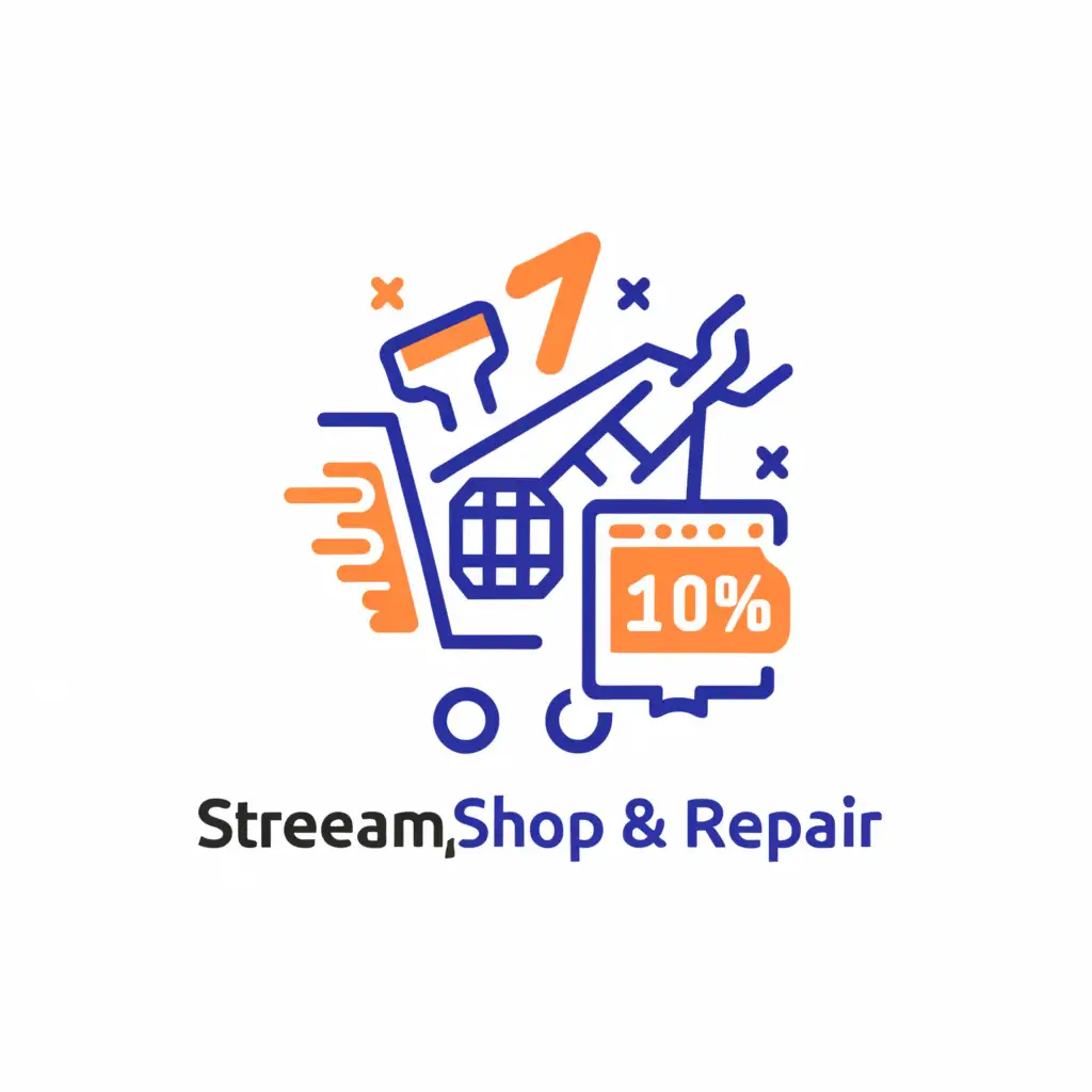a logo design,with the text "Stream, Shop And Repair", main symbol:Shopping cart, tv remote and Phone repair tools,Moderate,be used in Entertainment industry,clear background