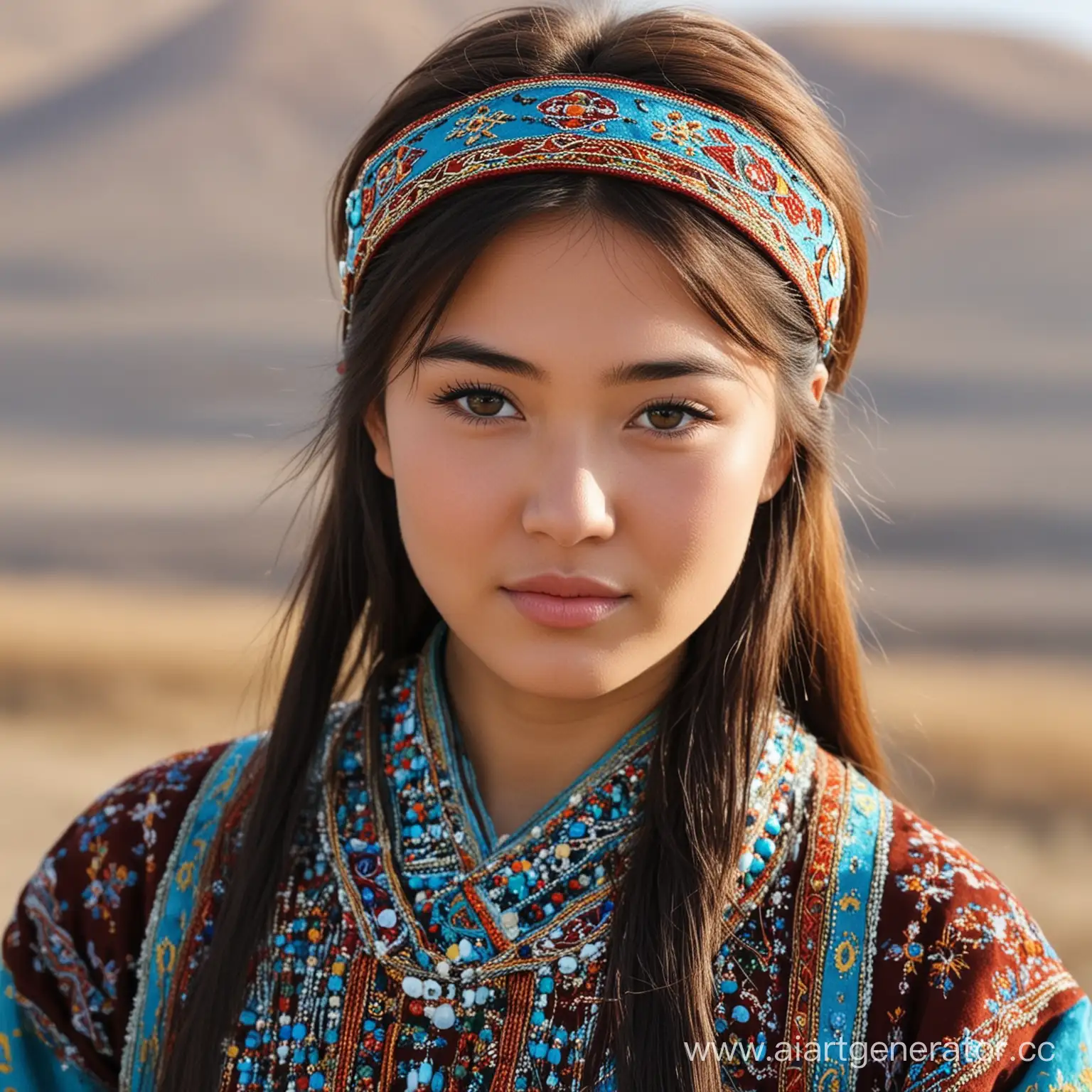Traditional-Kazakh-Girl-in-Colorful-Attire-and-Headdress