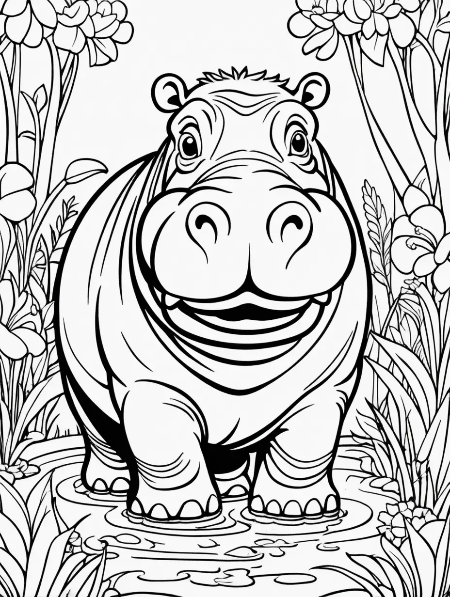 Adorable Hippopotamus Coloring Page for Creative Fun