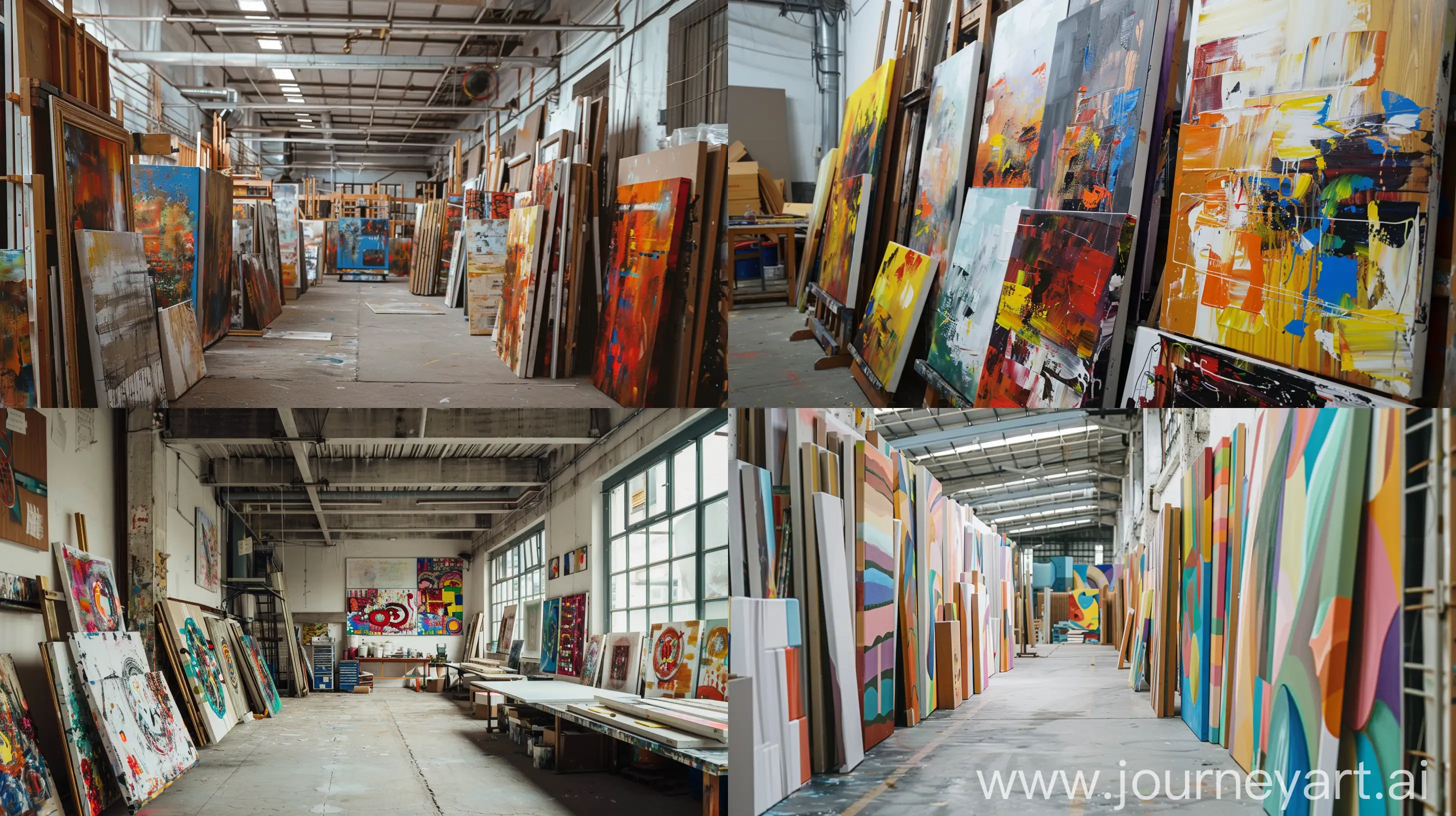 Vibrant-Abstract-Oil-Paintings-in-a-LargeScale-Factory-Setting