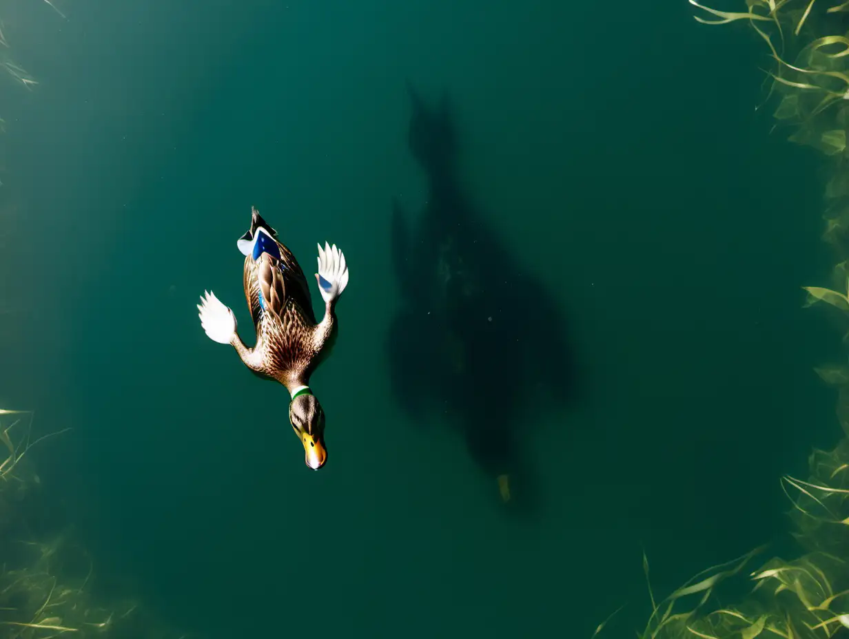 Duck Diving Submerged A Tranquil Aerial View of Underwater Exploration