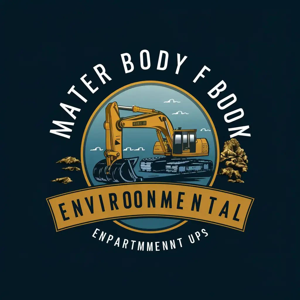 logo, heavy equipment excavator, with the text "WATER BODY OF ENVIRONMENTAL DEPARTMENT UPS", typography