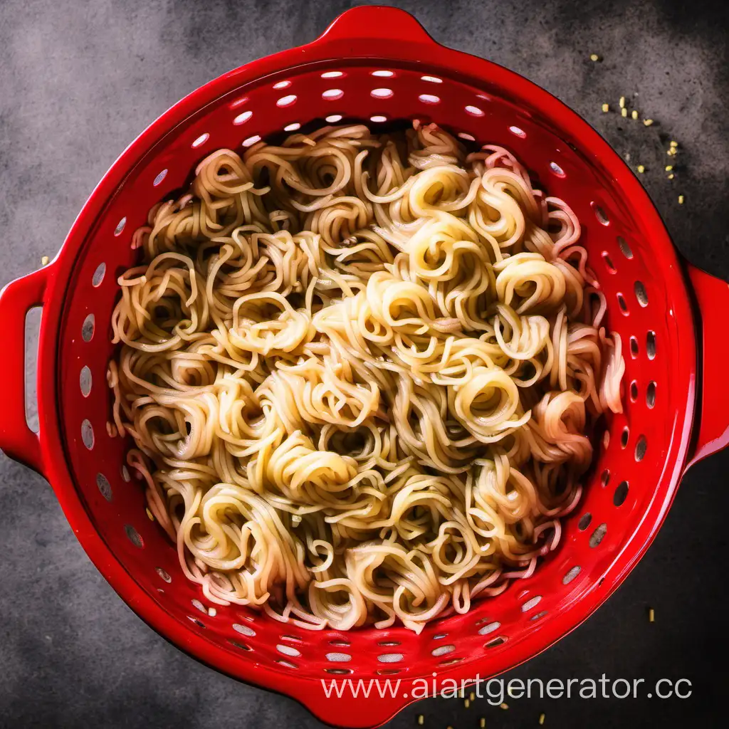 Delicious-Red-Colander-Filled-with-Appetizing-Noodles