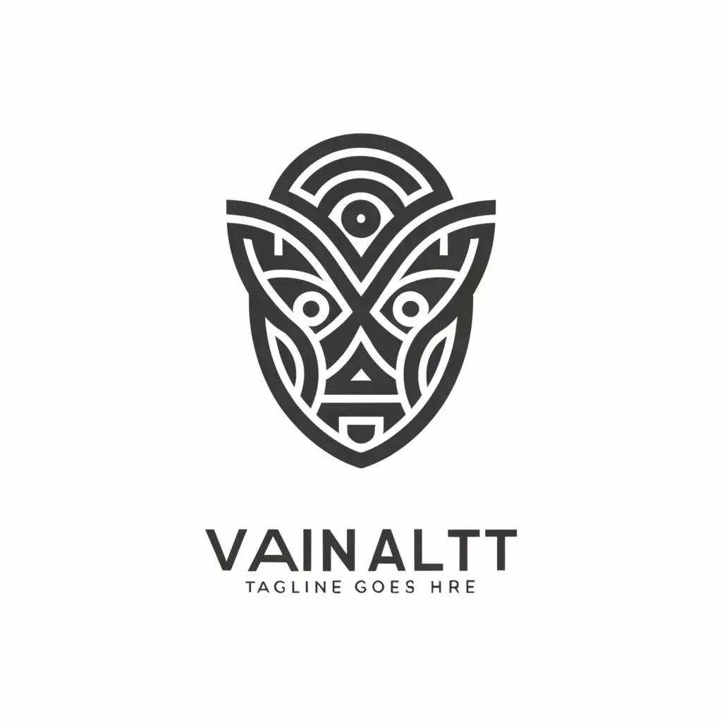 a logo design,with the text "vain alt", main symbol:African mask,complex,clear background
