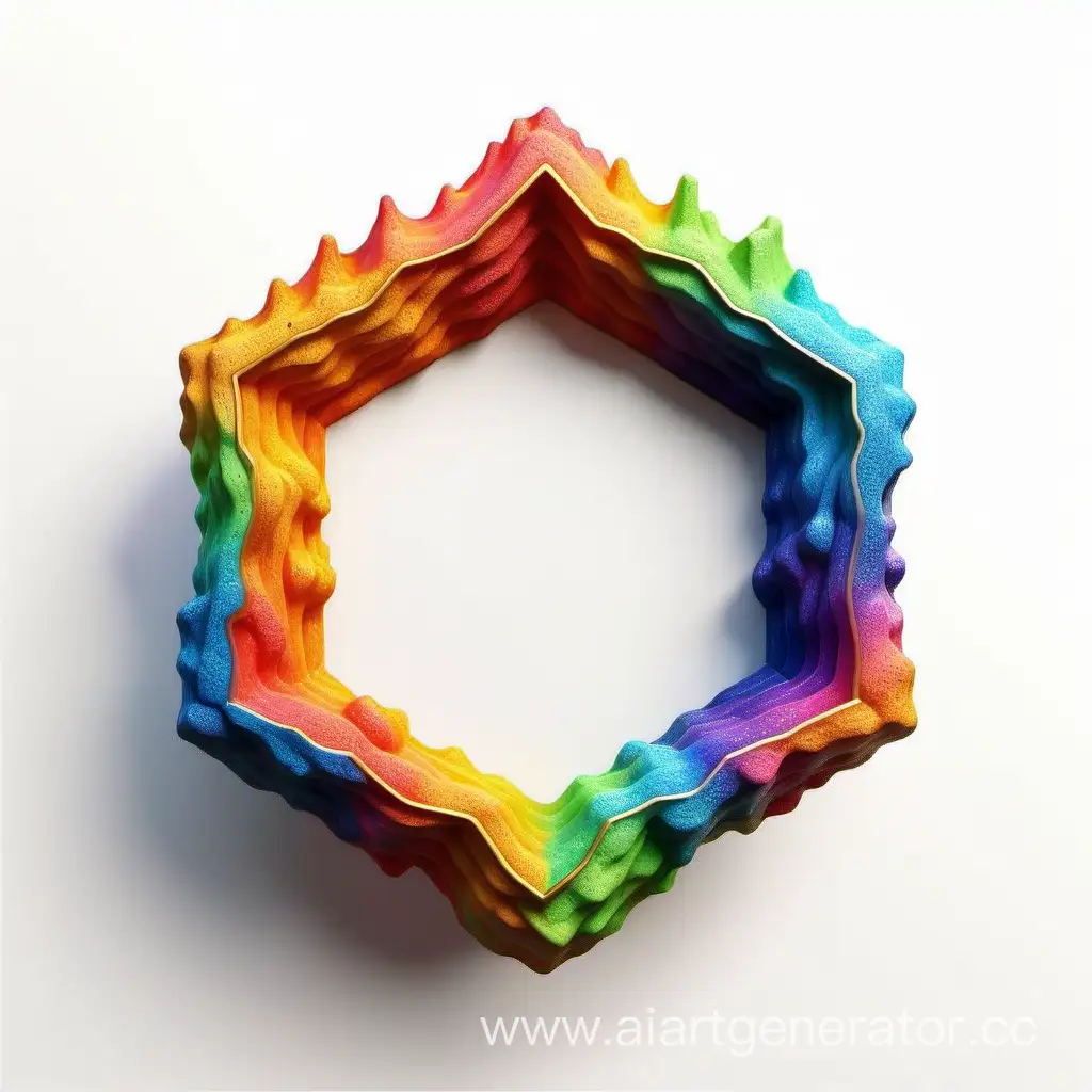 Simple logo of a 3D Pentagon colorful lava vintage frame, made of a rainbow lava. White background.