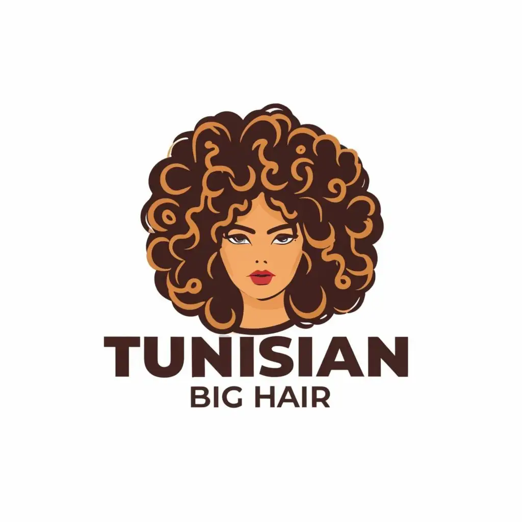 logo, girl with curly afro hair
 clear face
, with the text "Tunisian Big Hair", typography, be used in Home Family industry