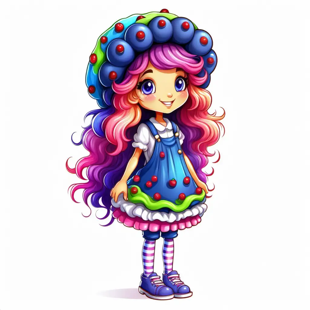 Vibrant Blueberry Shortcake Teen Girl with BonnetStyle Hair in Full Cartoon Glory
