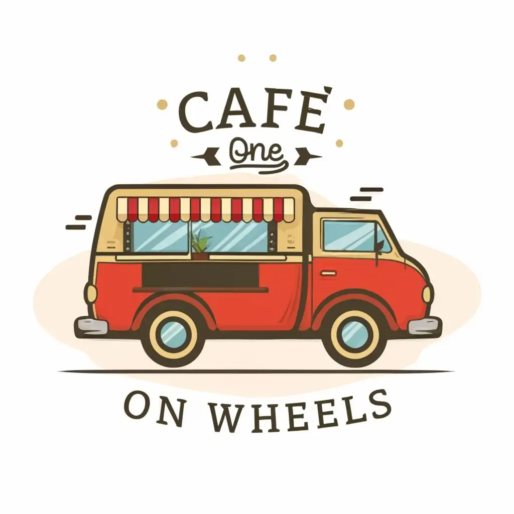logo, Van, with the text "Cafe on wheels", typography, be used in Restaurant industry