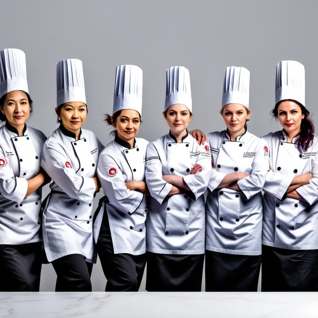 A group of international females chefs for 3/8 Women's Day, with the empty head banner on the top of the picture.
