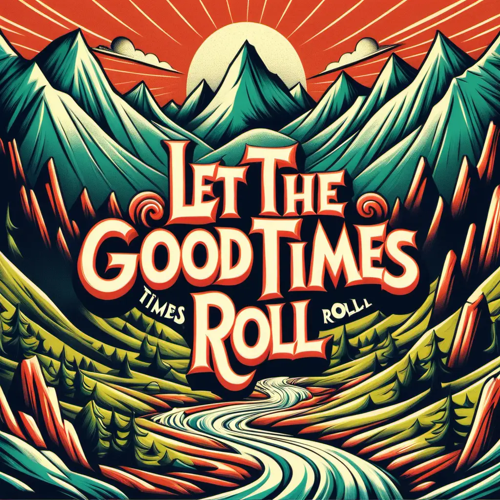 Vibrant Groovy Typography Overlooking Majestic Mountains and Serene Stream