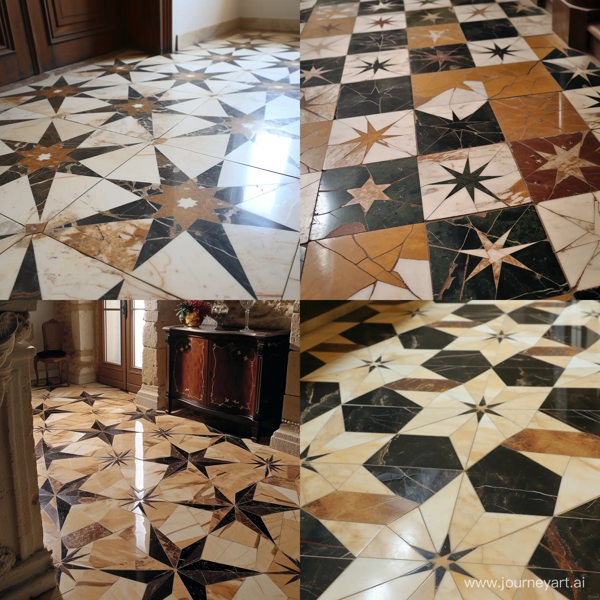 Elegant-StarThemed-Marble-Floor-Tile-Art