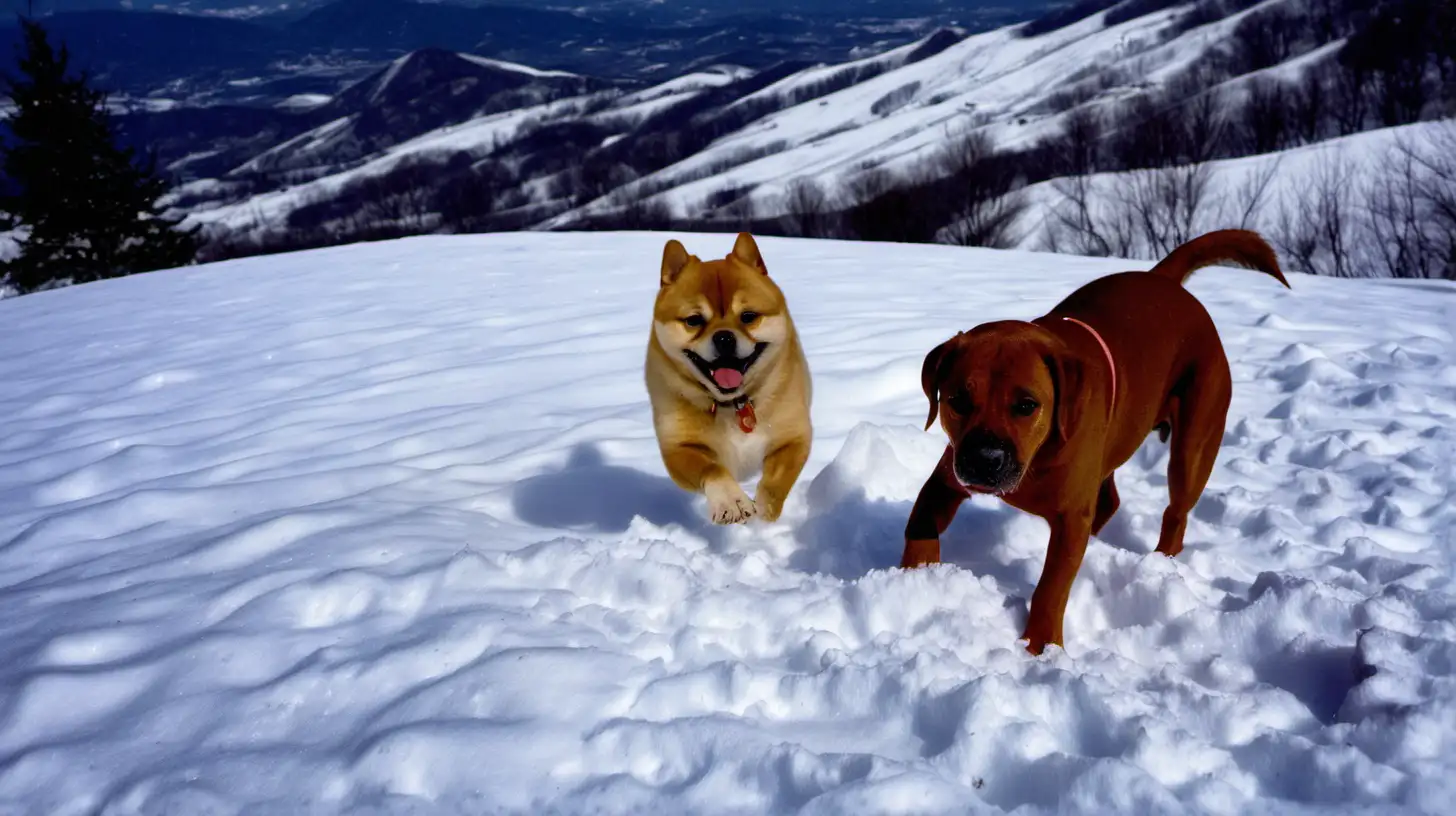 Playful Dog Enjoying Snowy Mountain Adventure
