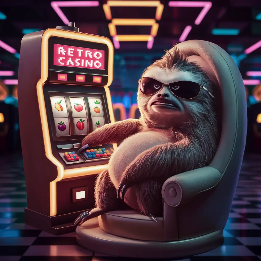 Angry-Sloth-Playing-Casino-Machine-Pixelated-Gaming-Scene