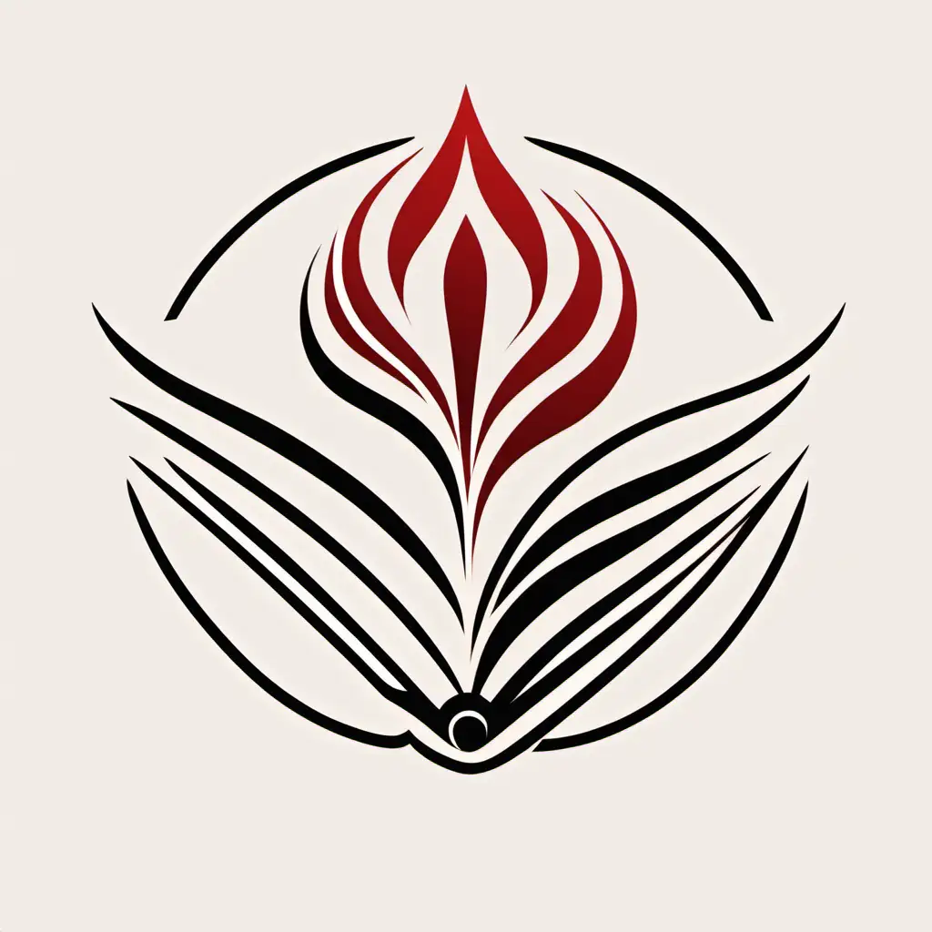 logo with a feminine aesthetic, book or quill pen in black or gold, yoni in scarlet red, white or transparent background