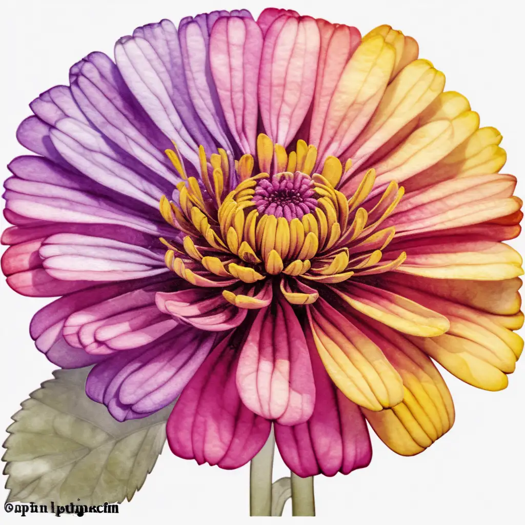 Pastel Watercolor Common Zinnia Flower Clipart Andy Warhol Inspired Purple Red Yellow Blooms on White Background