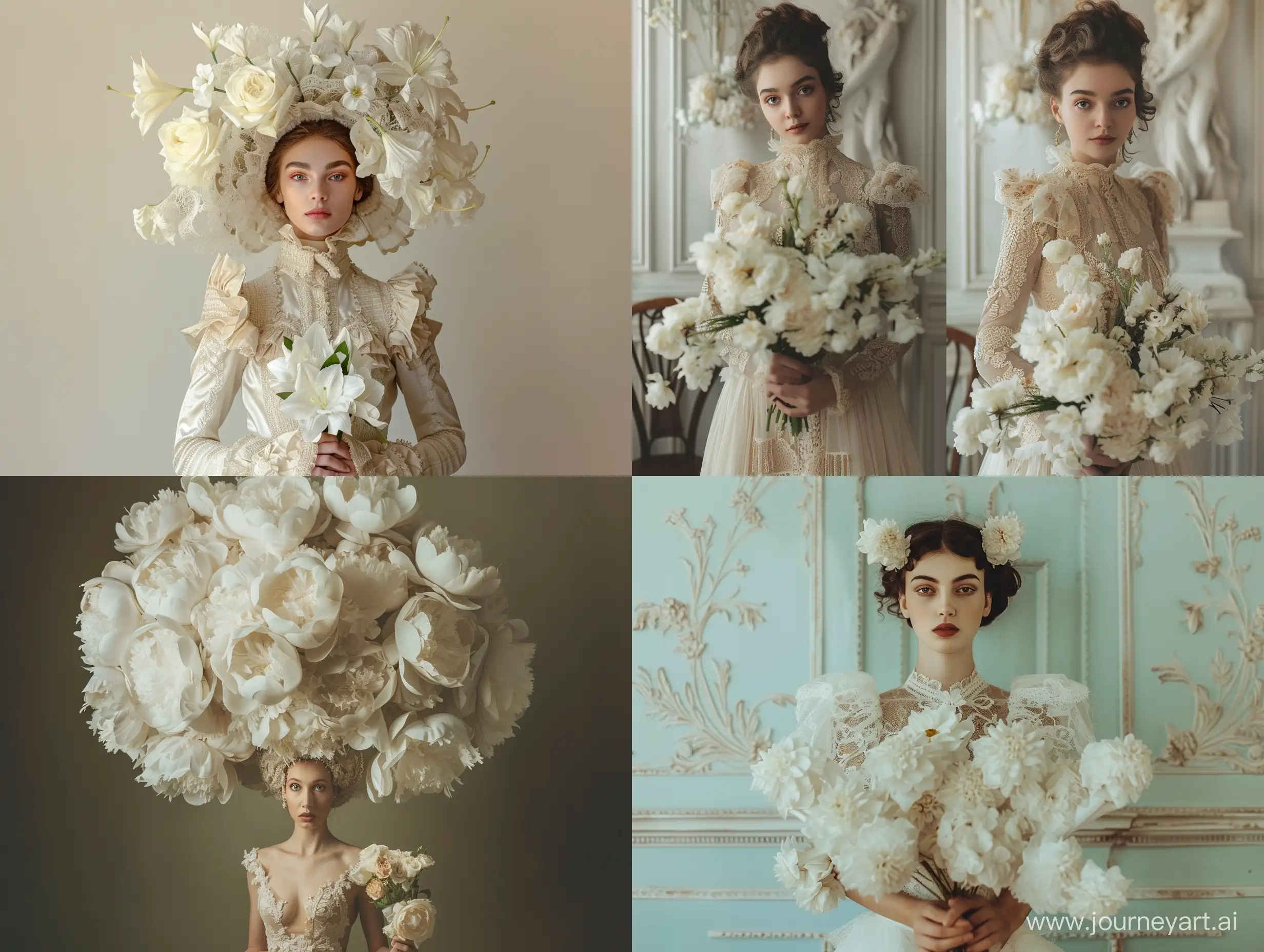 Elegant-Tall-Woman-Holding-Vintage-White-Flower-Bouquet