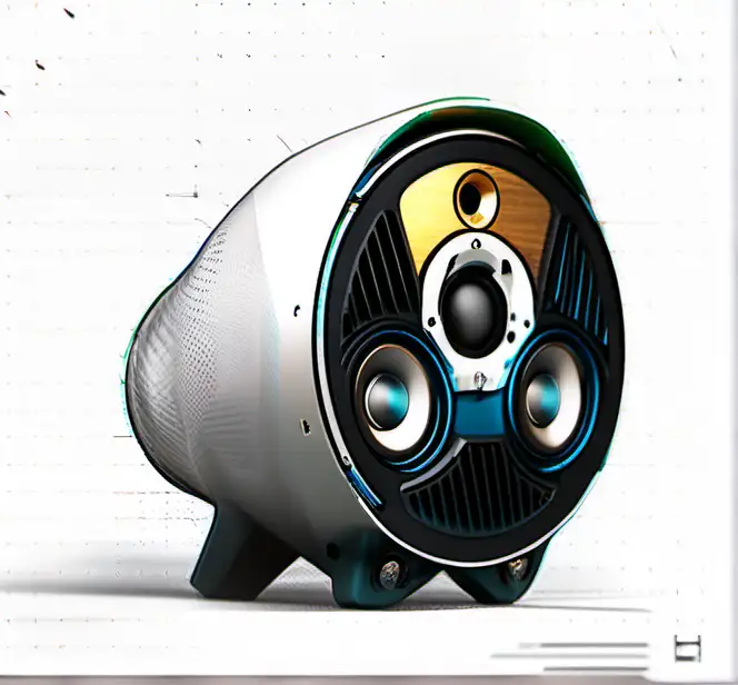 Realistic Industrial Design Home Speaker with Hidden Woofer and Round Tweeters