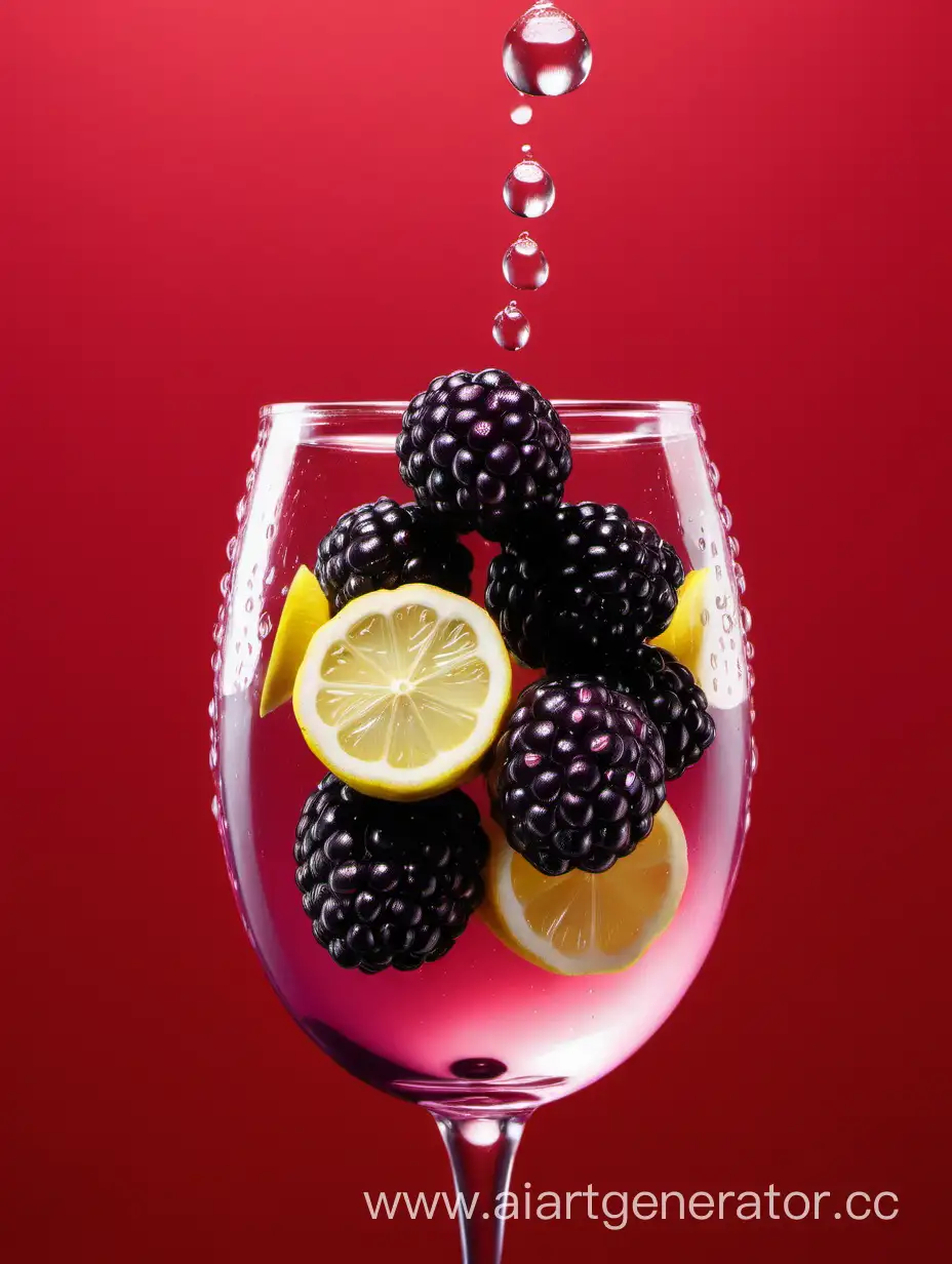 Boysenberry-and-Lemon-Slices-Water-Drop-on-Red-Background