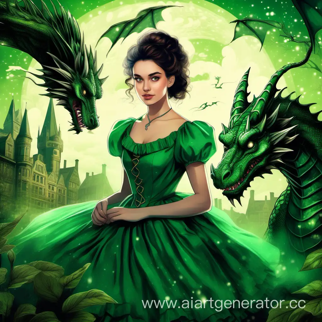 Elegant-Brunette-Lady-with-Green-Dragon-in-Enchanted-Moorland