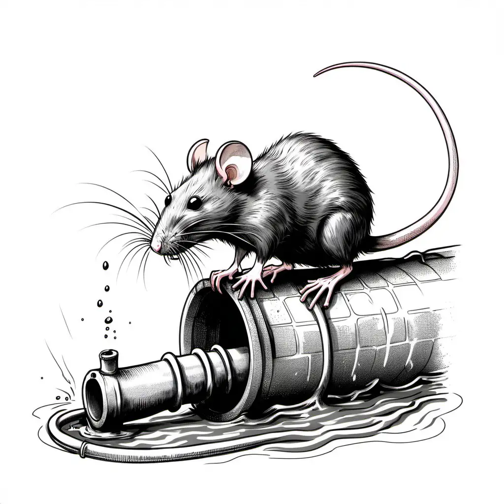 Rat going down the sewage pipe sketch