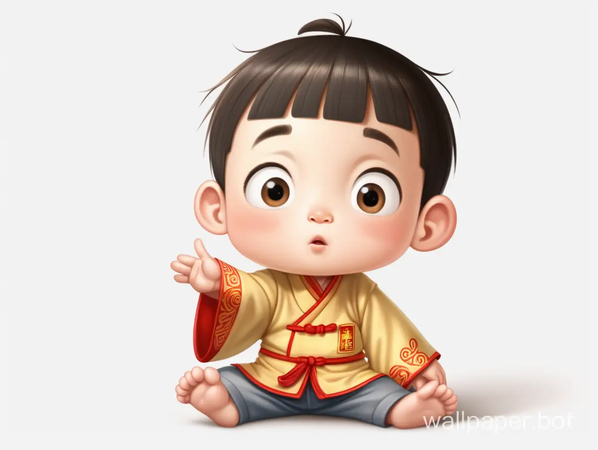 an irresistibly cute chinese male children's story character that is very appealing to children; no background; full body cartoon character