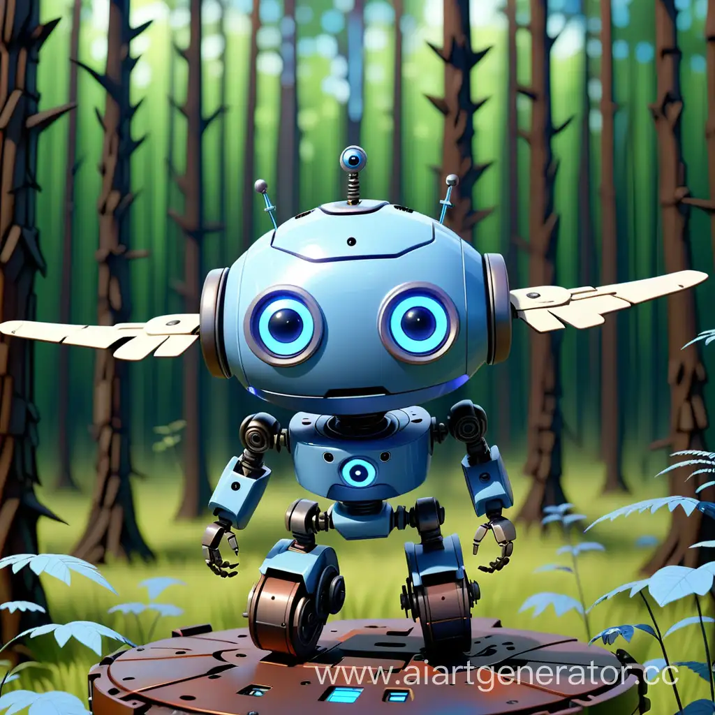 Friendly-Forest-Robot-with-Blue-Screen-Flying