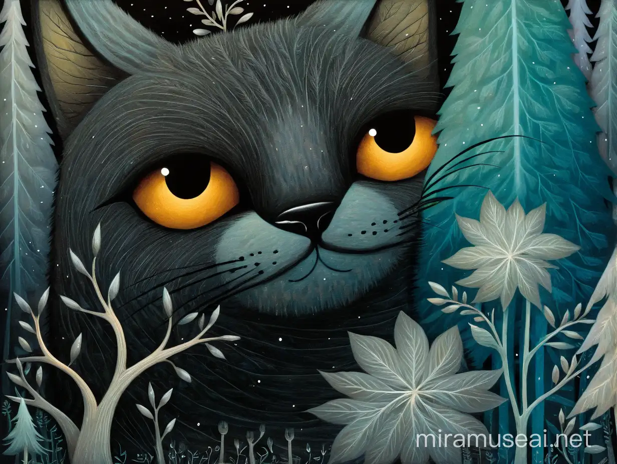 Enigmatic Cat in Mystical Forest Artistic Style by Andy Kehoe