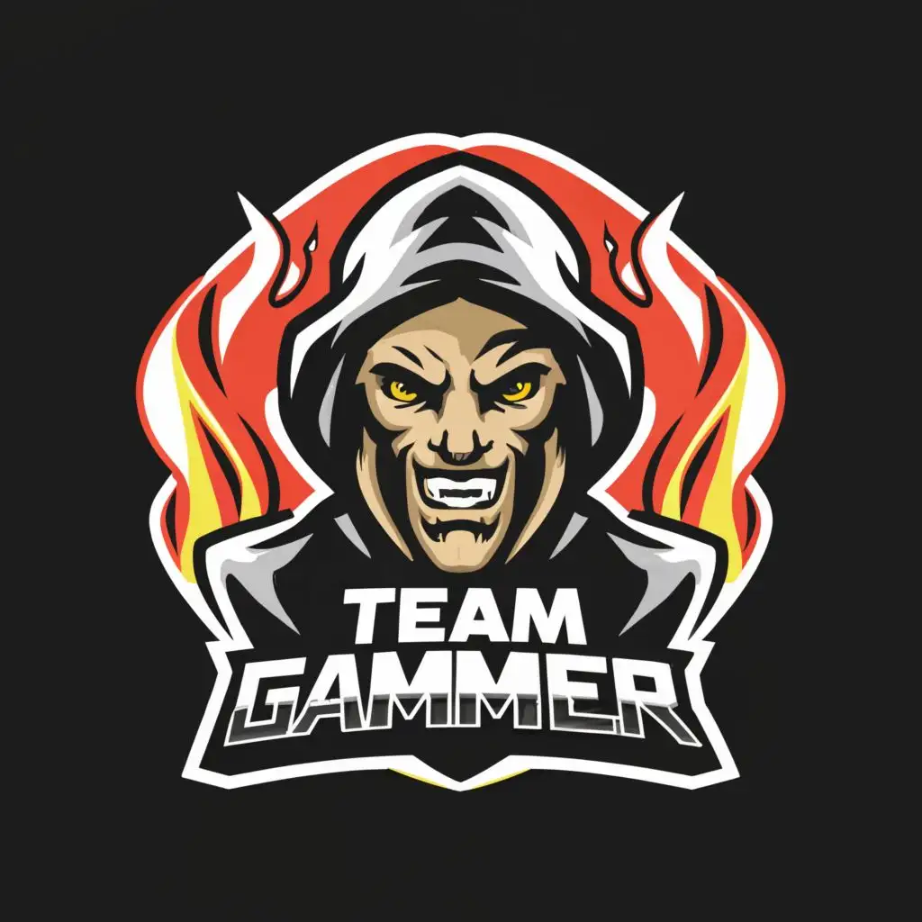 logo, A dangerous gamming player, with the text "Team Gammer", typography