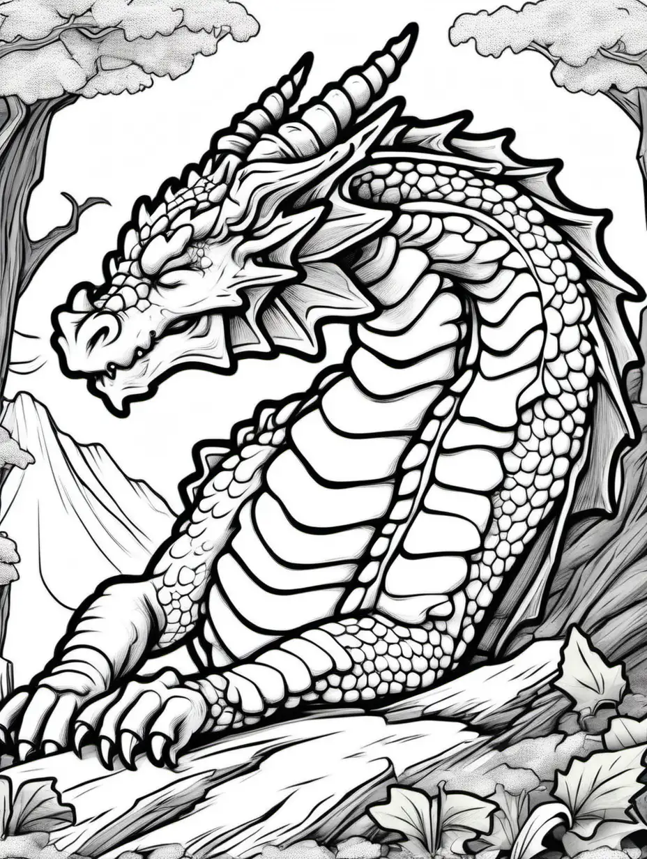 Mystical Sleeping Dragon Cartoon Outline