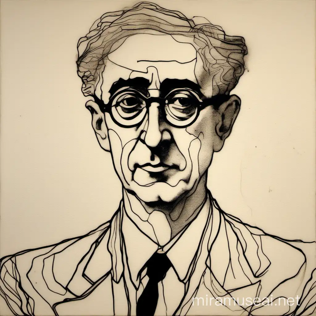 abstract lines that faintly will shape cavafy's face and they will dissolve  
