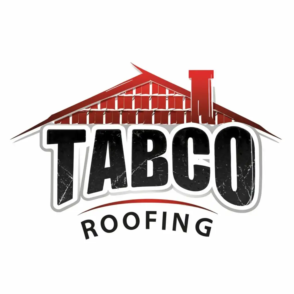 logo, Write out "TABCO Roofing" make the T the start of the roof covering the rest of the text, with the text "TABCO Roofing", typography, be used in Construction industry