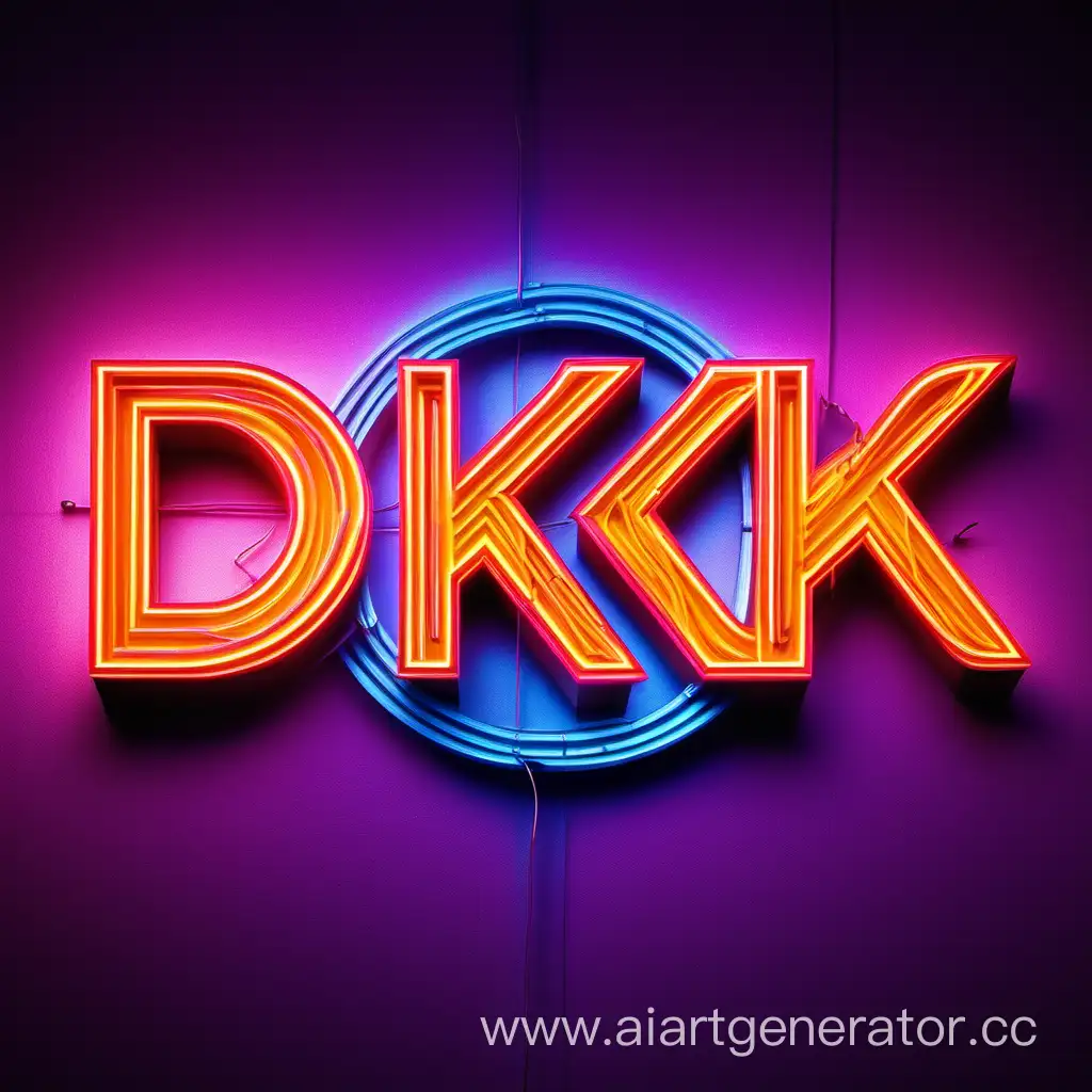 The logo of the letters DK neon