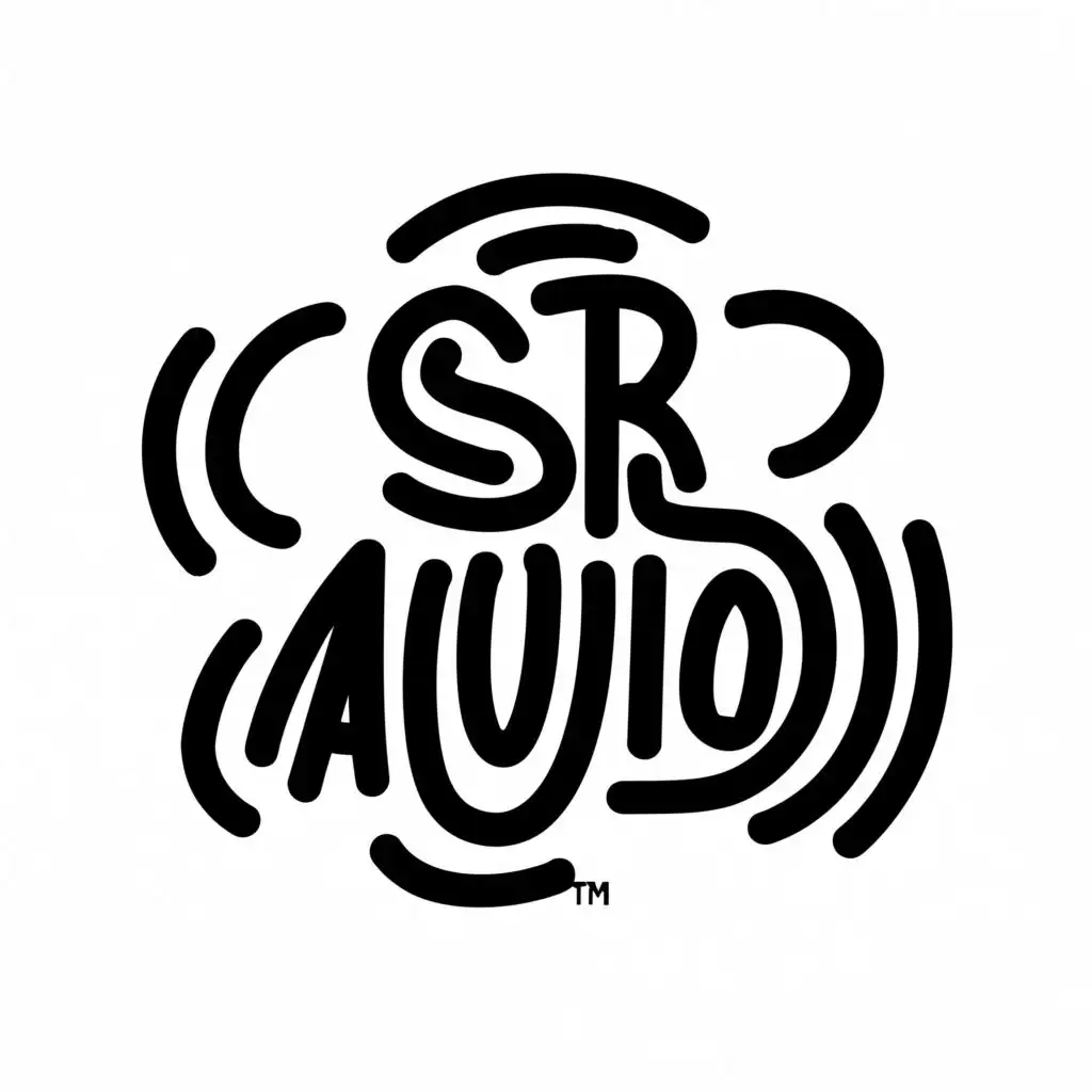 logo, abstract, keith haring inspiration, black and white, with the text "SR Audio", typography