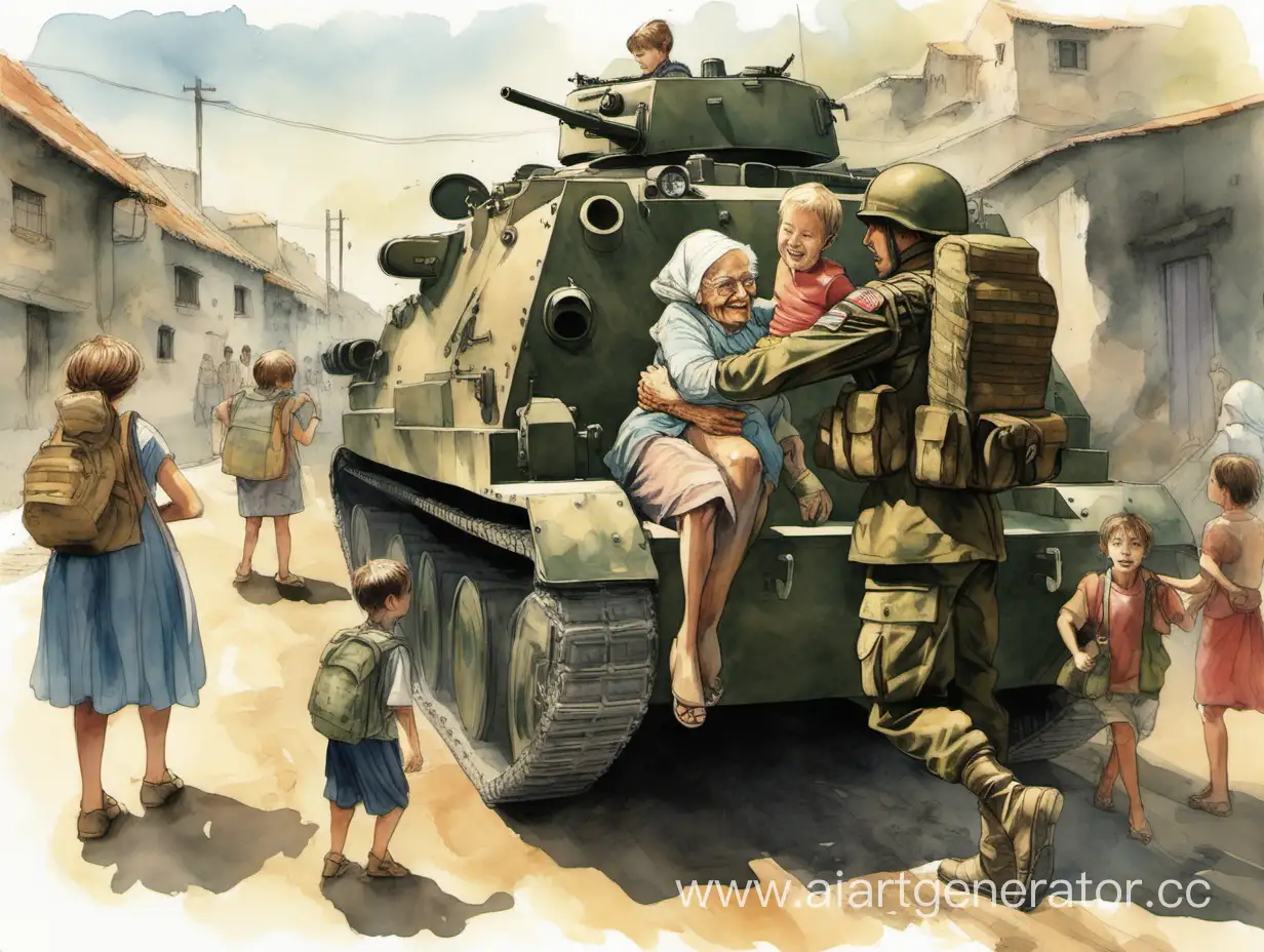 Embracing-Soldier-Surrounded-by-Tanks-and-Schoolchildren