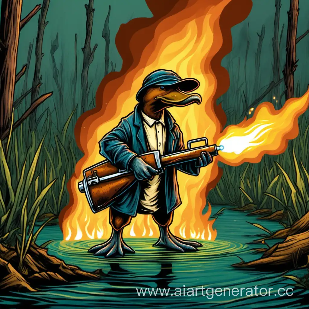 Platypus-with-Flamethrower-Setting-Swamp-Ablaze