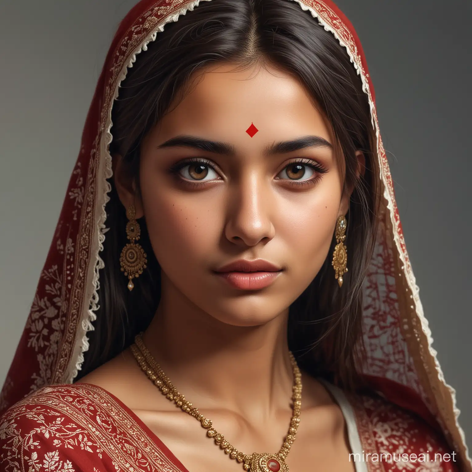 Make a realistic image of a Indian x Russian girl.