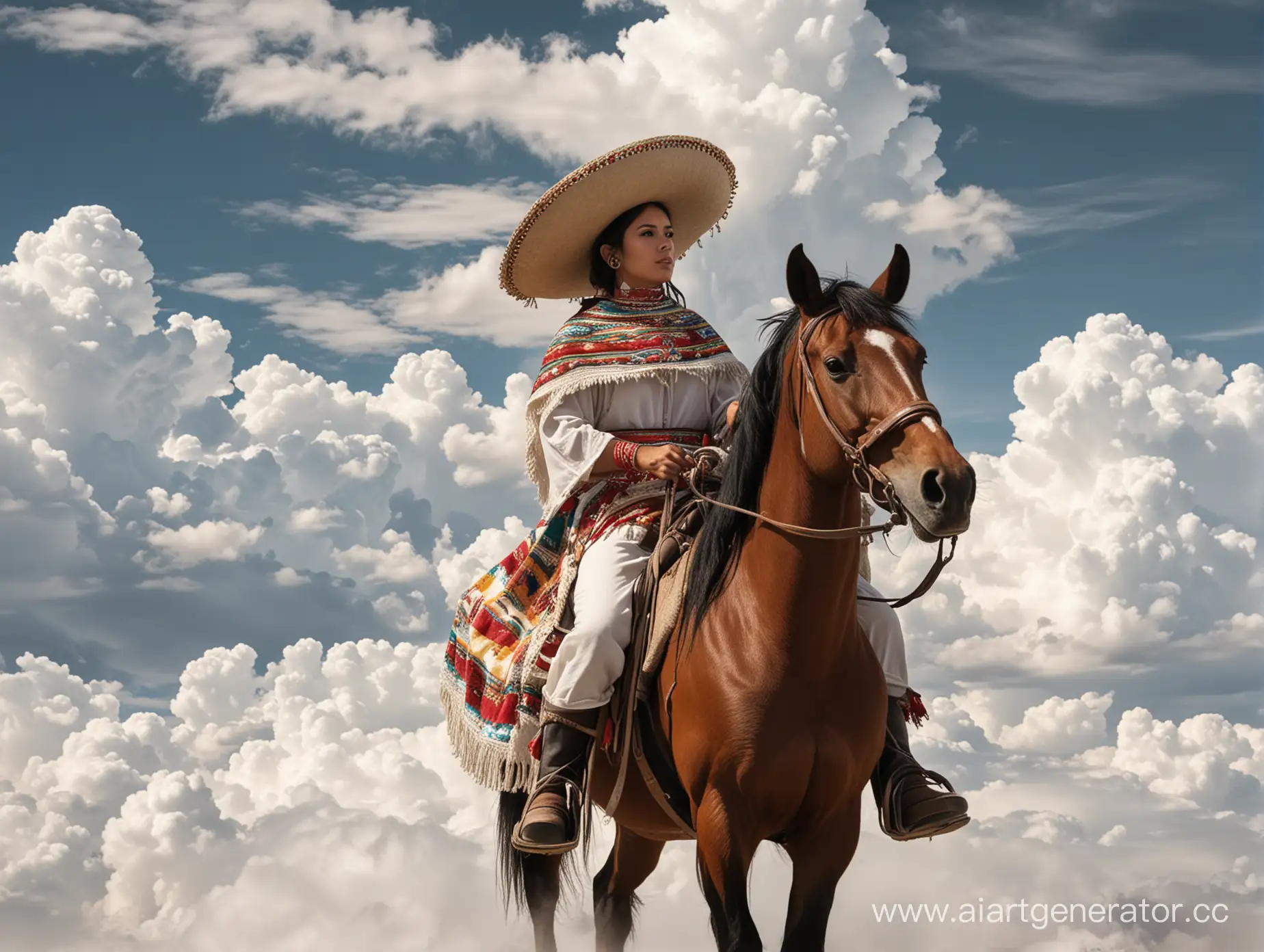 Мексиканец на лошади в облаках