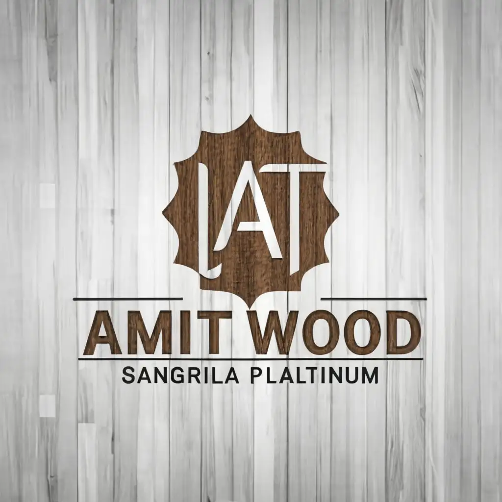 a logo design,with the text "amit ply wood&blackboard sangrila clud platinum", main symbol:back ground wooden texture and some symbols and "AT" should combine with a white back ground
,complex,clear background