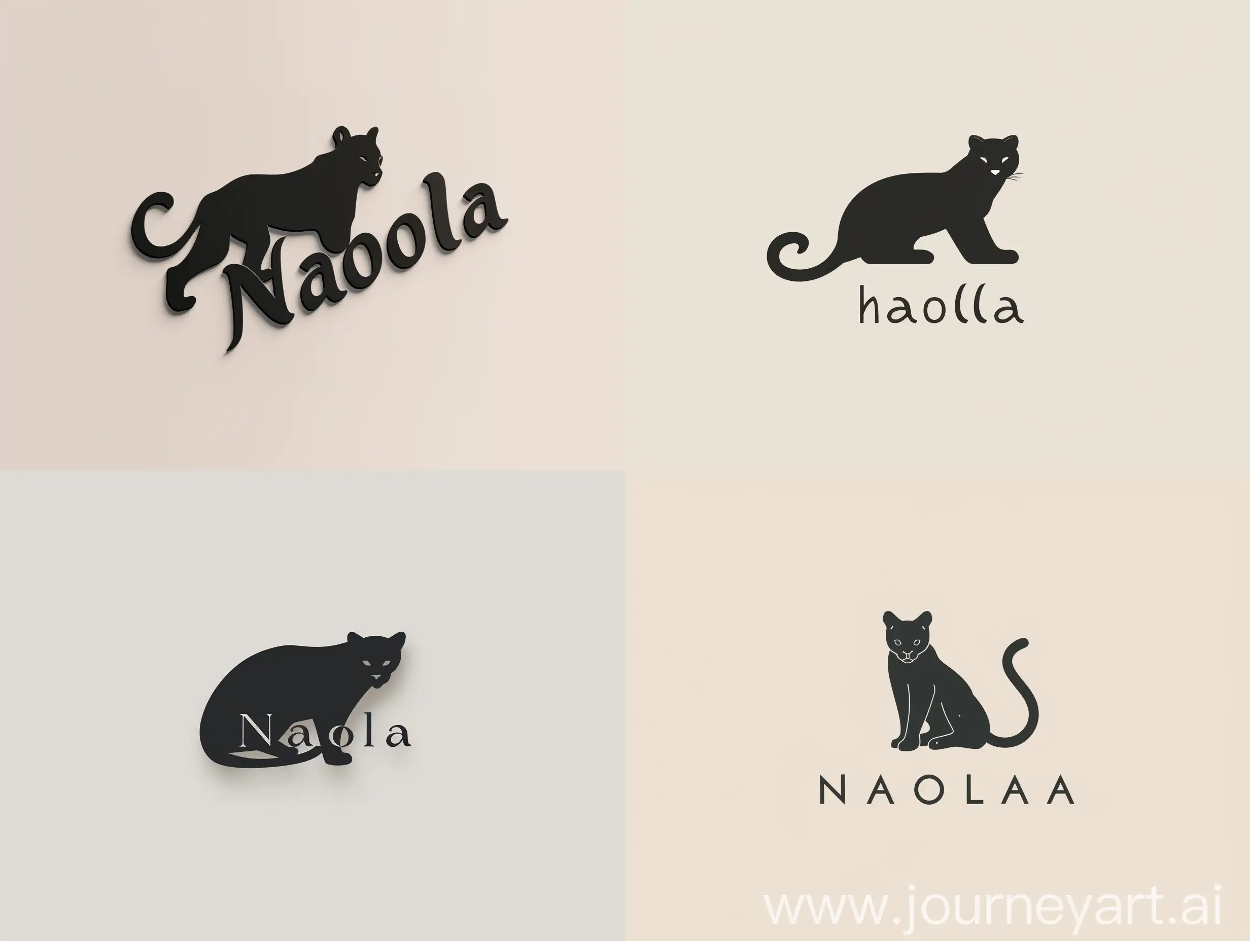 a high-quality logo designed for the women's accessories workshop. The name "Naola" is in the shape of a black panther animal. minimalism with modern airy fonts. 8k