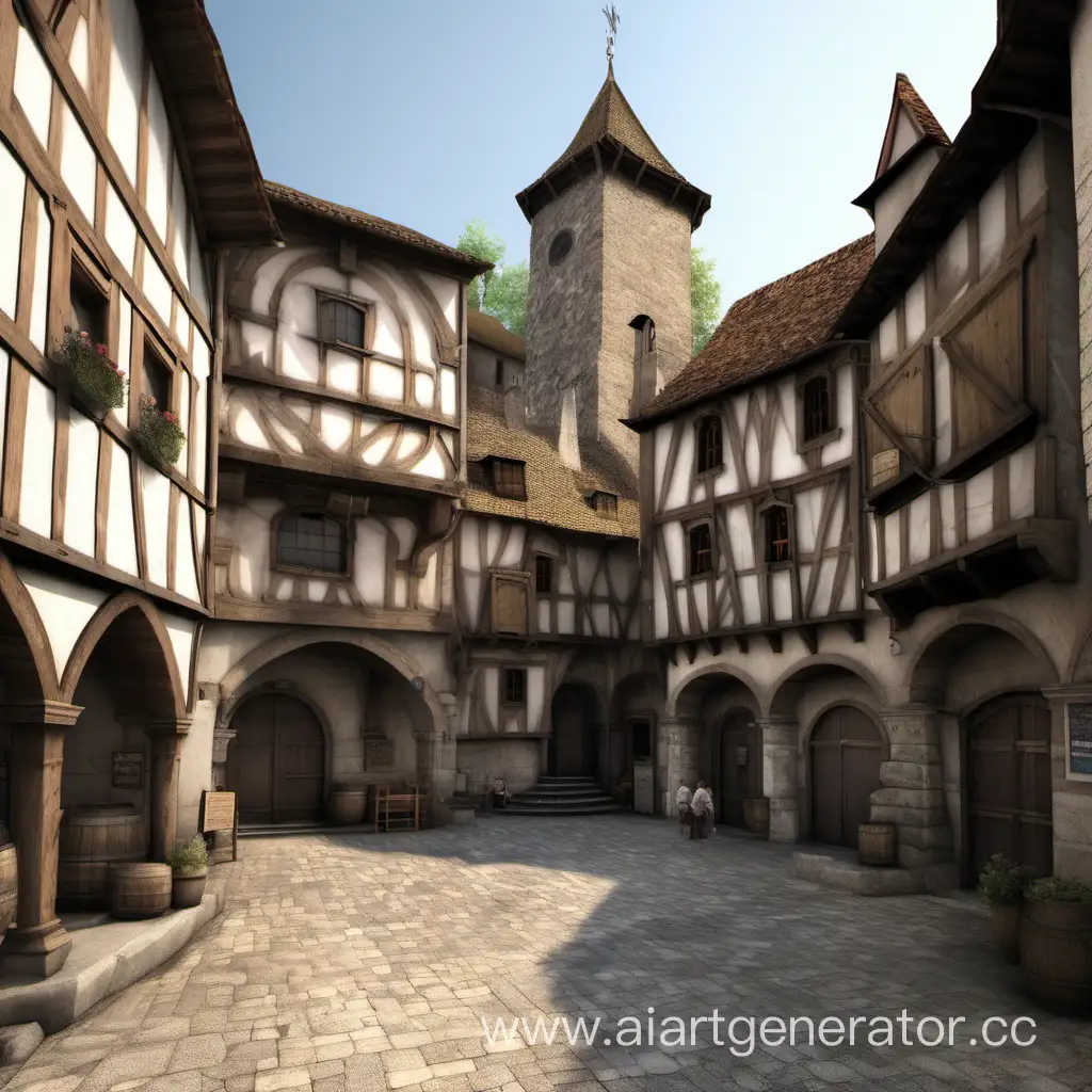 Bustling-13th-Century-City-Square-with-Townspeople-and-Tavern-Door