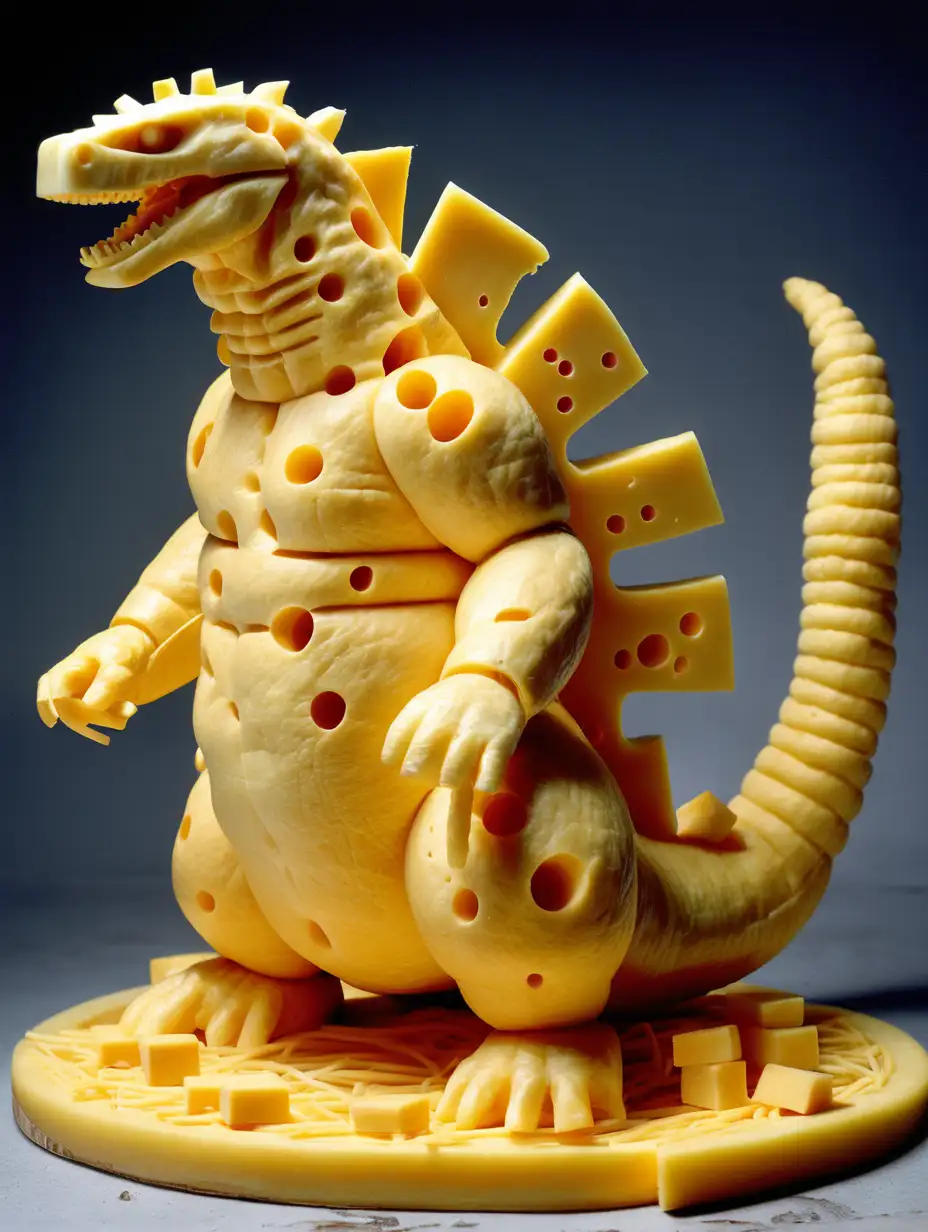 Monstrous Godzilla Sculpture Crafted from Delectable Cheese