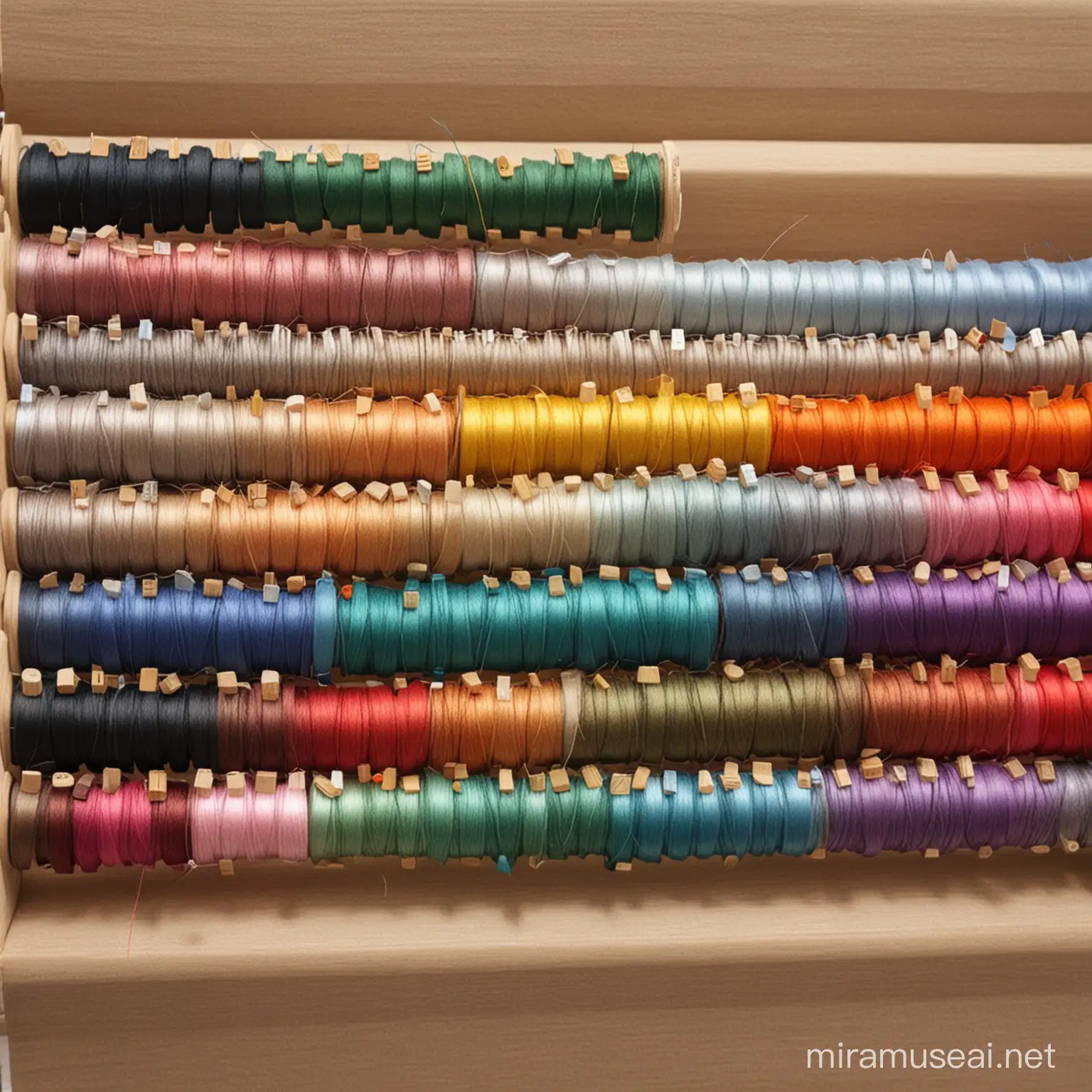   Picture of spools of colored threadThe thread is organized and neat 