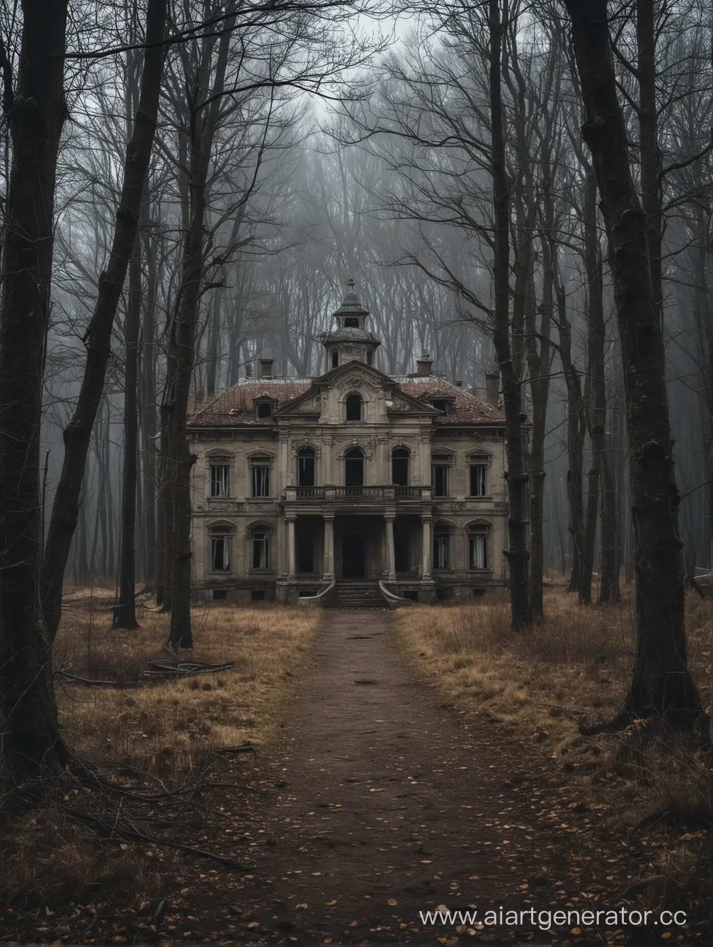 Eerie-Abandoned-Mansion-in-Dark-Forest-Haunting-Urban-Wilderness
