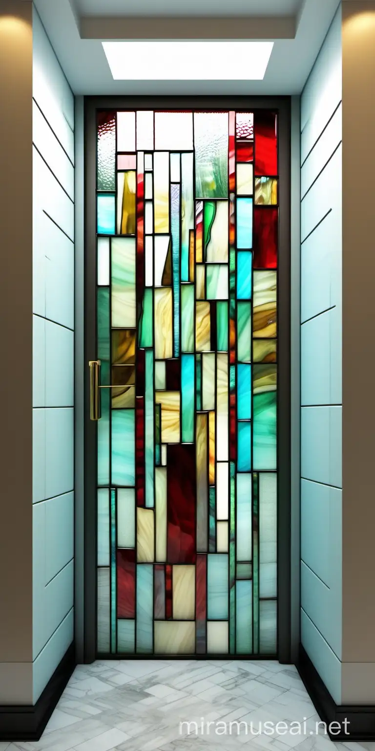 Tiffany Stained Glass Door in Abstract Colors for Bathroom Dcor